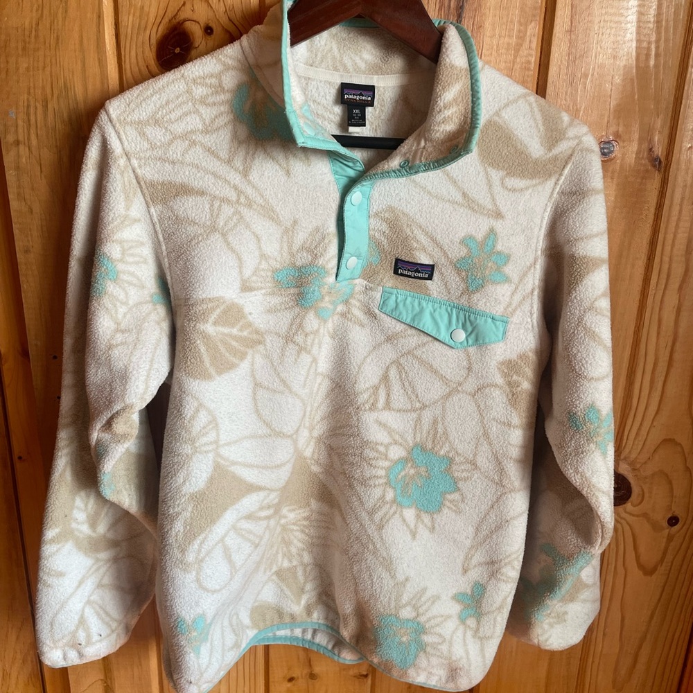 Floral Fleece Pullover with Aqua Accents